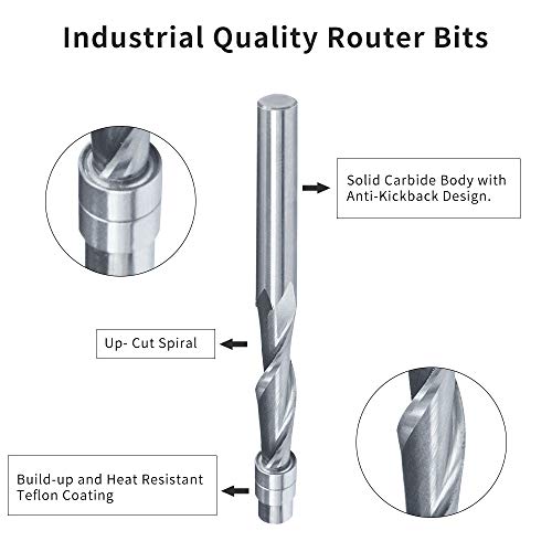 Spiral Flush Trim Router Bits, Solid Carbide Flush Trim Router Bit 1/4-Inch Shank Spiral Flush Trim Up and Down Cut from TACKPRO (Up Cut Trim Router Bits)
