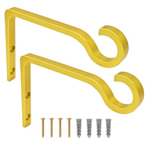 QIEGL 6inch Al-Alloy Hanging Plant Bracket Gold-Anodized 2 Pack - color: Gold Anodized, size: 6in Aluminum Alloy