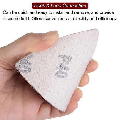 HARFINGTON 60pcs Triangular Hook & Loop Sandpapers 40 Grits 3-1/8" Aluminum Oxide Sanding Pads Random Orbital Mouse Detail Sander Papers Oscillating Multi Tool Sheets - size: 40 Grits