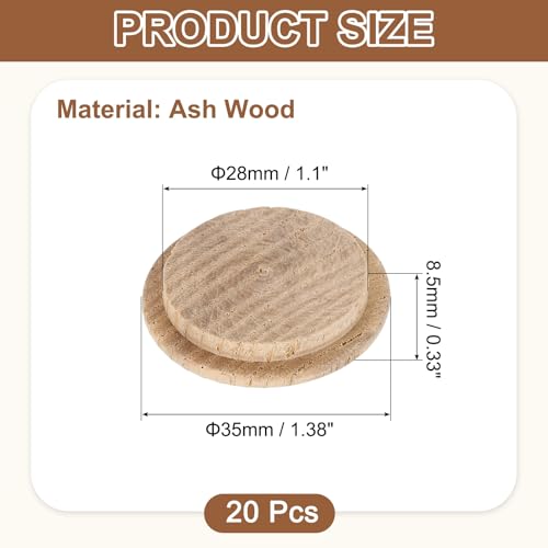 uxcell 20Pcs Wood Button Plugs, 28mm / 1.1" Hardwood Screw Hole Plug Mushroom Wooden Caps Buttons Ash Wood Plug for Furniture Woodworking Craft Decor (35mm x 28mm)