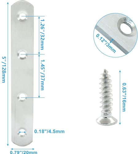 4 Pack 5 Inch Stainless Steel Flat Plate Straight Bracket - size: 5"-130mm-Silver