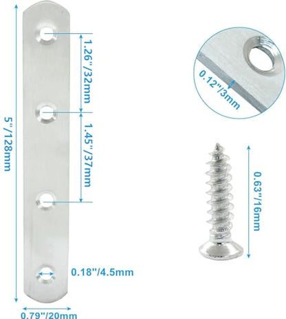 4 Pack 5 Inch Stainless Steel Flat Plate Straight Bracket - size: 5"-130mm-Silver