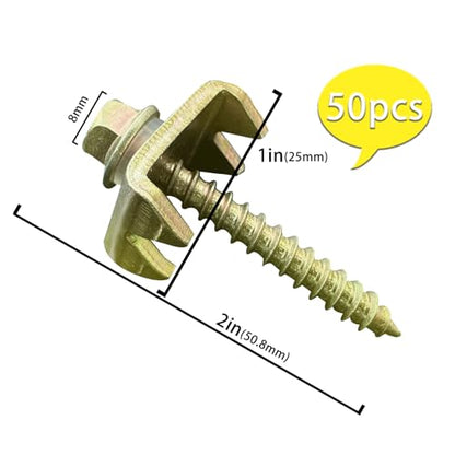 Wire Fence Staples 50 Pcs-2Inch, Heavy Duty Galvanized Cattle Fence Staples - Thicker Screws & Reinforced Buckles, Corrosion-Resistant, Easy Install with Power Drill, Reuse for mesh & Woven Fences - size: 2in-50pcs