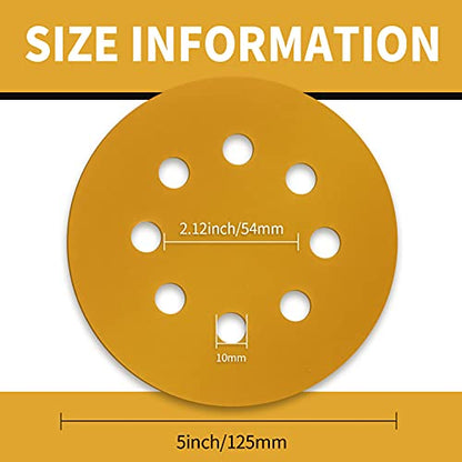 100 Pcs 5 Inch Sanding Discs Hook and Loop, 8 Hole Gold Premium 400 Grit Dustless Random Orbit Sandpaper for Woodworking or Automotive - style: 400 Grit-100 Discs