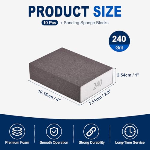 10Pcs 240Grit Sanding Sponges, Wet Dry Sanding Blocks - size: 240Grit