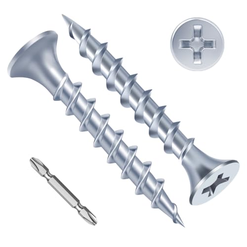 Mellewell #8 x 1-1/4" Zinc Plated Coarse Thread Sharp Point Self Tapping Drywall Screws, #2 Phillips Bugle Head Wood Screw for Dry Wall Sheetrock Wood, Drive Bit Included, 1 LB - color: Zinc, size: #8 x 1-1/4"