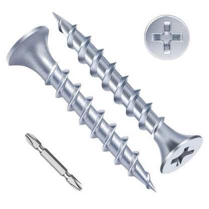 Mellewell #8 x 1-1/4" Zinc Plated Coarse Thread Sharp Point Self Tapping Drywall Screws, #2 Phillips Bugle Head Wood Screw for Dry Wall Sheetrock Wood, Drive Bit Included, 1 LB - color: Zinc, size: #8 x 1-1/4"