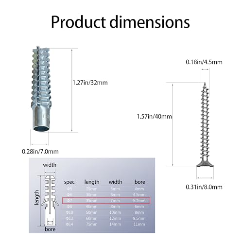 24-Piece Hollow Wall Expansion Screw Set with 304 Stainless Steel ScrewsLoose Hinge Hole Repair Tool, Suitable for Concrete, Hollow Walls, Wood, and Hinge Hole Repairs (6x32mm) (Silver) - color: Silver