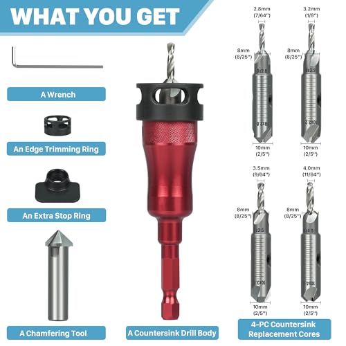 KEENTECH 10-in-1 Countersink Drill Bit Set with Ball Bearing Depth Stop - style: Countersink Bits