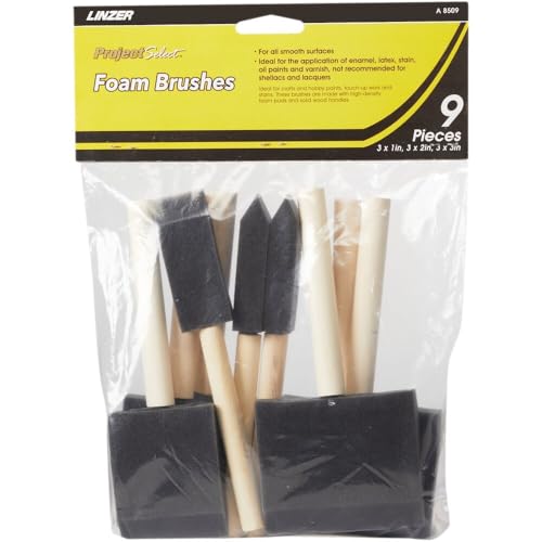 Linzer A-8509 Foam Brushes, For All Paints & Stains, (9-Pack)