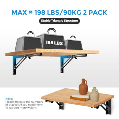 Matte Black Folding Shelf Brackets, 14 Inch, 2 Pack - size: 14 Inch