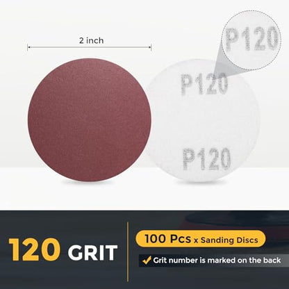 HARFINGTON 100 Pcs 2 Inch Sanding Discs 120 Grit Red Aluminum Oxide - size: 2 Inch(120 Grit)