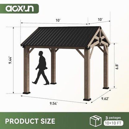 Aoxun 10' x 10' Wood Gazebo with Galvanized Steel Gable Roof, Gray - color: Taupe Gray, size: 10' x 10'