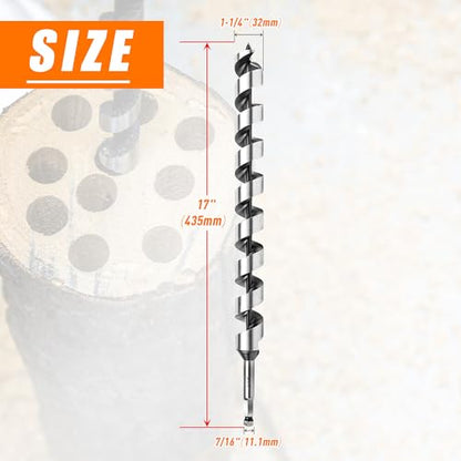 1-1/4 Inch x 17 Inch Auger Drill Bit for Wood,1-1/4 Inch Hex Shank - size: 1-1/4" x 17"