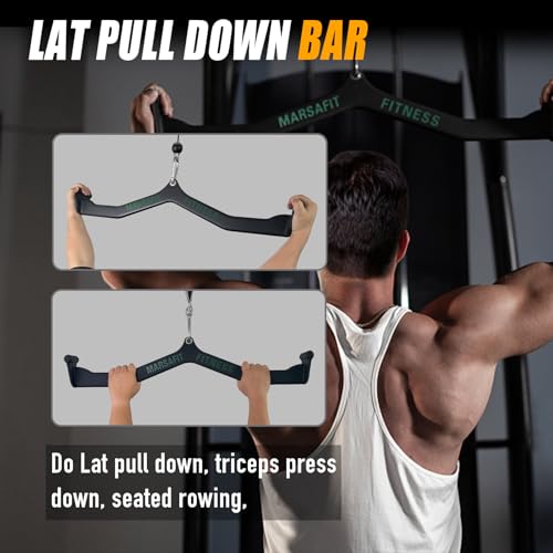 MARSAFIT Home Gym Fitness Rowing T-bar V-bar Pulley Cable Machine Attachment, Bicep Curl Tricep LAT pulldown Bar Back Strength Training Handle Grips LAT Pull Down Bar for Seat Row Workout - style: BTBAR 1909