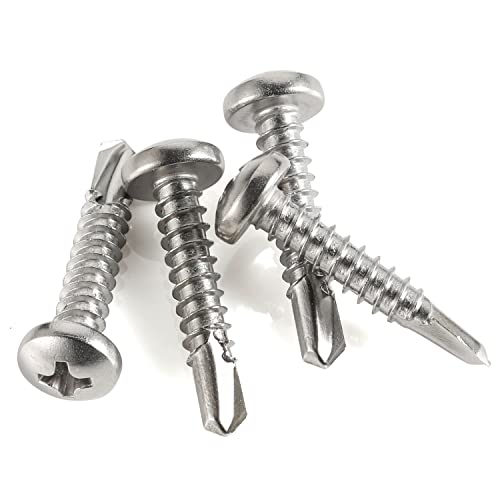 Mellewell #6 x 5/8" Pan Head Self Drilling Screws, Self Tapping Sheet Metal Screws, 410 Stainless Steel, 100 PCS - color: Silver, size: #6 x 5/8"