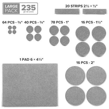 235 pc Gray Felt Furniture Pads X-Protector Huge Quantity of Furniture Pads - size: 235 PCS Gray, Round & Square