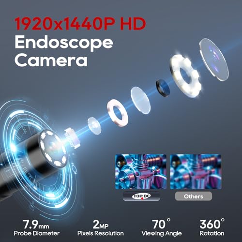 TOPDC Endoscope Camera with Light, 1920P Borescope for iOS and Android - size: 16.4ft / 7.9mm