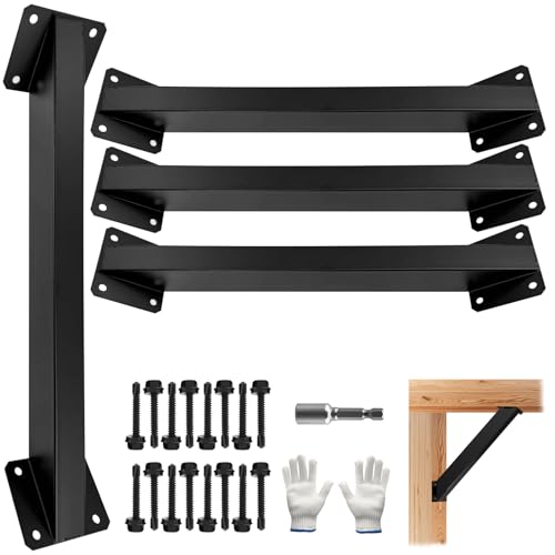 45 Degree Angle Support Pergola Bracket Kits,Heavy Duty Connectors for Indoor & Outdoor Wooden Structures,Metal DIY Brackets for Gazebos,Patios,Porchs,Tree Houses,Log Cabins - 4Pack