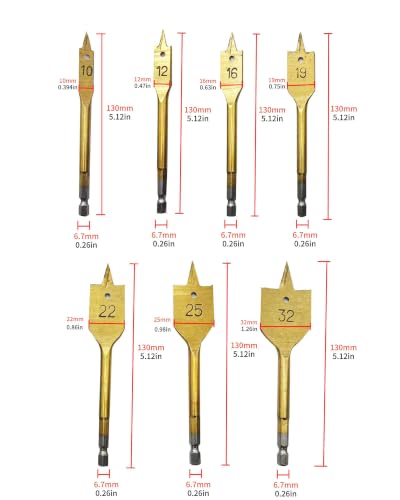 Spade Drill Bits for Wood Paddle Flat Bit Woodworking DIY Cutter Tool 7PCS