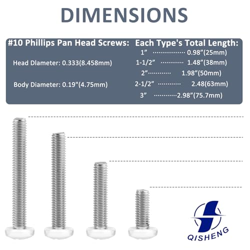 QISHENG 50 PCS White Head #10-24X3 Stainless Steel Phillips Pan Head Machine Screws,DIY,Repair,Install Furniture and Electrical Appliances Screws,Stainless Steel 18-8 A2(304) Screw - color: White, size: #10-24X3"