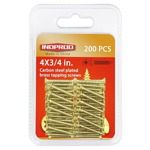 #4 x 3/4" Wood Screw, Phillips Flat Head Self Tapping Screws, Brass Plated Carbon Steel, Brass Plated Screws for Wood, Wood Screws #4 X 3/4 Inch, 200Pcs - size: #4 × 3/4"