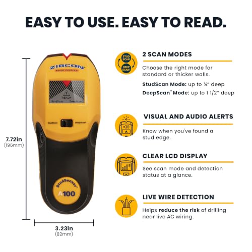 Zircon® StudSensor™ A100 Stud Finder w/Live Wire Detection - size: Edge Finding