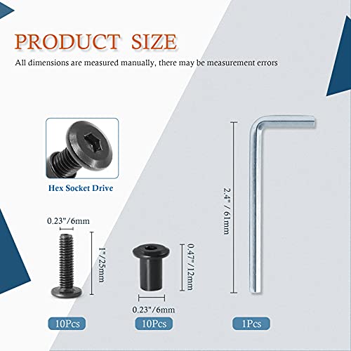M6x25mm Hex Drive Socket Cap Bolt, Black, 10 Pair (20 Piece) - color: Black, size: M6x25mm