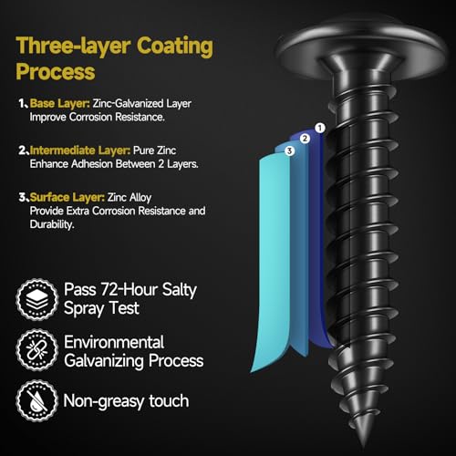 300Pcs #8 × 3/4 Inch Wood Screws, Black Screws Phillips Truss Head Wood Screws, Quick Metal Self Tapping, Zinc Plated Steel, Truss Head Screws by Mywish - color: Black, size: #8×3/4"