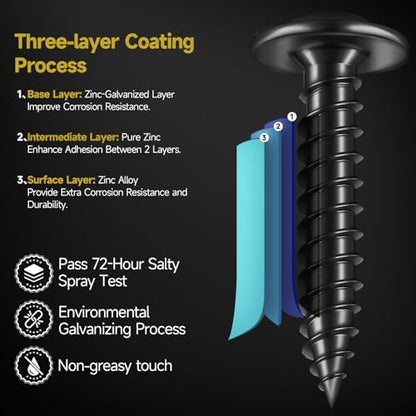 300Pcs #8 × 3/4 Inch Wood Screws, Black Screws Phillips Truss Head Wood Screws, Quick Metal Self Tapping, Zinc Plated Steel, Truss Head Screws by Mywish - color: Black, size: #8×3/4"