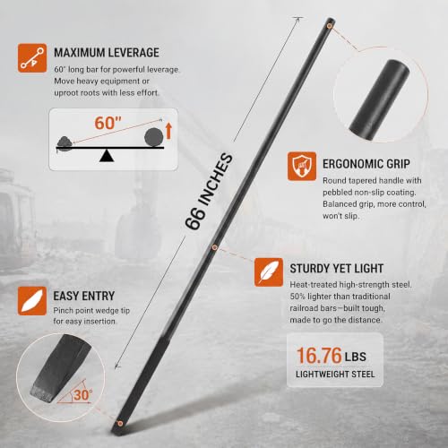 60 Inch Pinch Point Crowbars Tamping and Digging Bar Black Steel Bars Post Hole Digger Tamping Bar - color: Black, size: 60 Inch, style: Crowbars