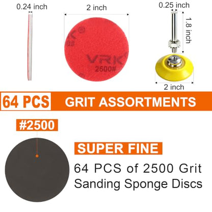 64 PCS 2 Inch Sanding Disc,Hook and Loop Sanding Pads 2500 Grit - style: 2500 Grit 64PCS