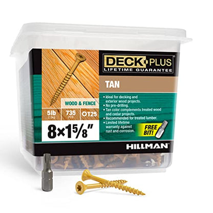 Deck Plus Wood Screws, #8 x 1-5/8in, 5lb Box, 735 Pieces, Tan - color: Tan, size: #8 x 1-5/8", style: 735 pcs