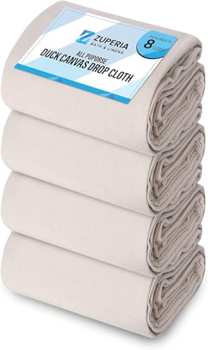 ZUPERIA Canvas Drop Cloth for Painting (Size 6'x9' Feet Pack of 4) Painters Drop Cloth for Painting, Furniture & Floor Protection All Purpose Thick Canvas tarp with Double Stitched Edges - size: 6' x 9' Feet