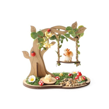 Wooden Mini Fairy Garden Tree Swing Diorama Kit - DIY Tabletop Ornament
