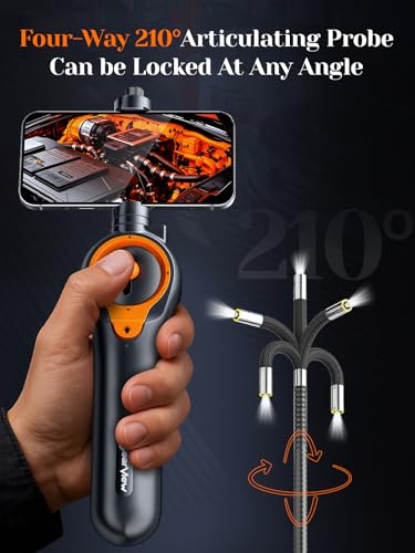 210°Articulating Borescope Camera - Inspection Camera 6 Light, Endoscope with 6.2mm IP67 Waterproof Probe, 3X Zoom 2-Way Borescope with Flexible Cablegabg