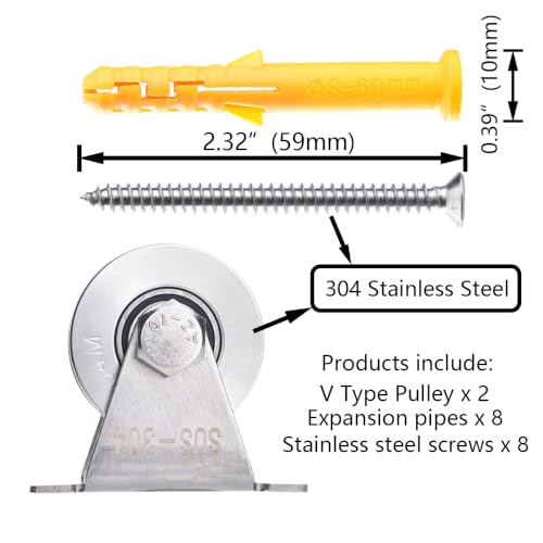 V Type Stainless Steel Groove Wheel Wall-Mounted Ceiling Lifting Pulley - size: 2 Pack V Type