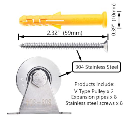 V Type Stainless Steel Groove Wheel Wall-Mounted Ceiling Lifting Pulley - size: 2 Pack V Type