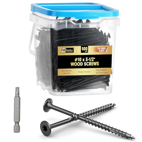 #10 x 3-1/2” Deck Screws, 500Pcs Star Drive Wood Screws - color: Black, size: 3-1/2 Inch