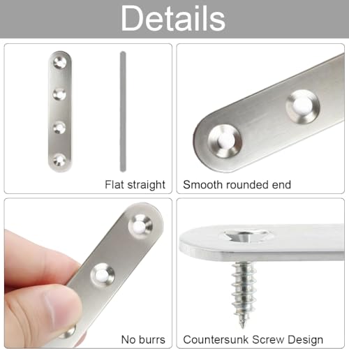 8 Pack 3 Inch Straight Flat Brace, Stainless Steel Mending Plates - size: 8 Pcs/ 3” x 0.63”