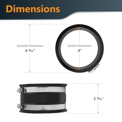 POWERTEC 70149-P4 4 Inch Dust Control Flex Cuff with Steel Hose Clamps, Hose Connector Rubber Cuff Coupler for Woodworking Dust Collection Fittings, Dust Collector Accessories & Machinery, 4 pack - size: 4", 4PK