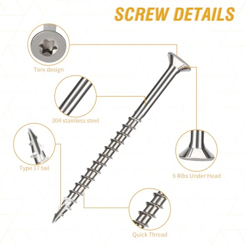 304 Stainless Steel Wood Screws, Flat Head T25 Torx Drive Deck Screws, #10x2-1/2 Inch for Wood, Decking and Fence, 1lb - size: 10x2-1/2'', style: 1lb
