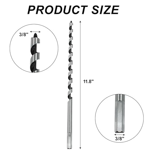 3/8 x 12 Inch Carbon Steel Long Wood Auger Drill Bit - size: 3/8" Diameter