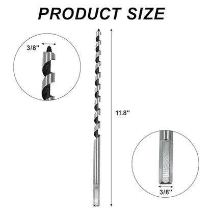 3/8 x 12 Inch Carbon Steel Long Wood Auger Drill Bit - size: 3/8" Diameter