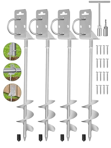 Ground Anchors Screw in,20" Set of 4 Mobile Home Anchors,Storage Shed Anchor Kit with Drill Bit,Ground Anchors Heavy Duty for Shed, Trampolines,Camping, Swing Sets