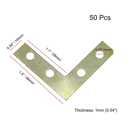 50Pcs Corner Brace 4 Holes Flat Corner Braces 1.5" x 1.5" (Gold) - style: Gold