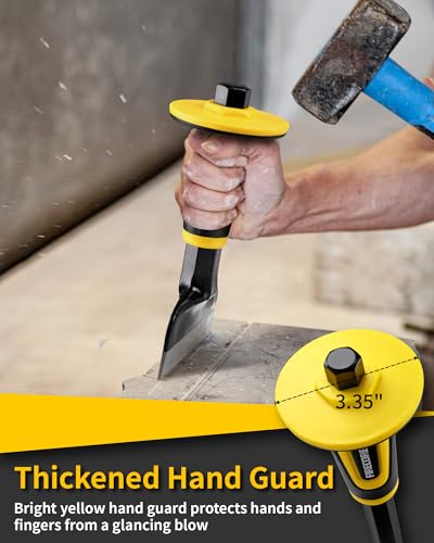 Concrete Chisel, Firecore 4 Inch Stone Chisel Tool with Rubber Hand Guard - size: 1-Piece Set (4" x 8")