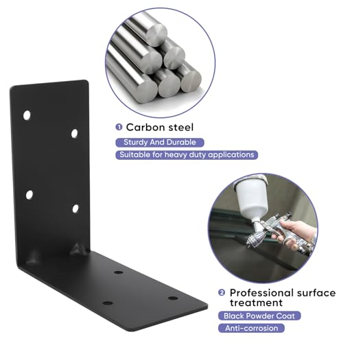 6x6x3 Corner Brackets 4-Pack, Reinforced Angle Support for Wood - size: 6''X6''X3'' 4P