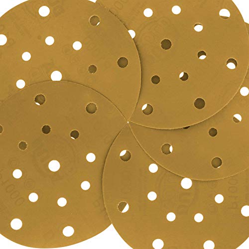Dura-Gold 6" Gold Sanding Discs, 1000 Grit, Box of 50, Hook & Loop, 17 Hole - size: 1000-Grit