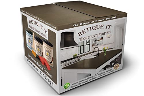 Retique It Liquid Wood Countertop Kit with Wood Gel Stain - Genuine Wood Finished countertops (64 oz (All Countertops), 45 Charcoal), 42 oz (All Countertops) (RETQ-WoodnStain) - color: 45 Charcoal, size: 42 oz (All Countertops)